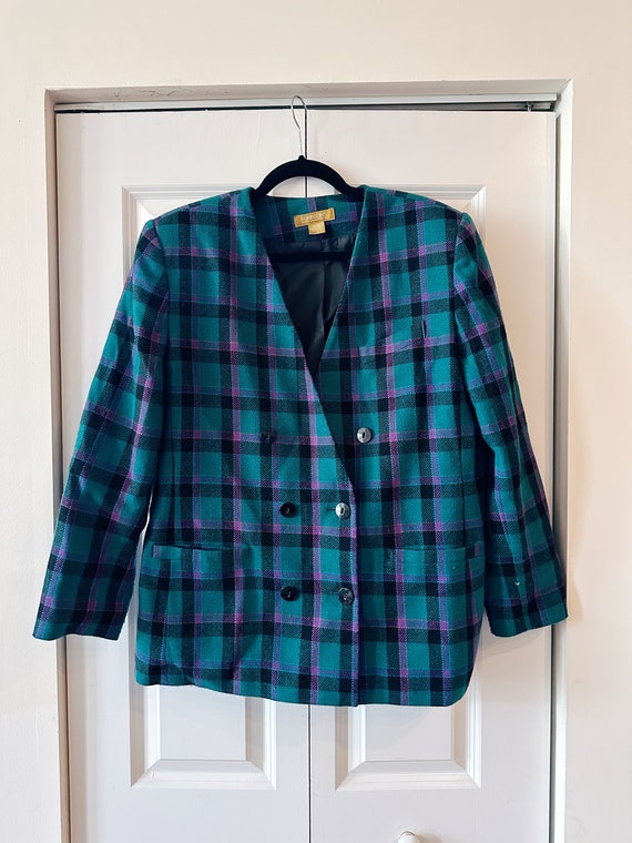 Vintage 80s Robinsons Turquoise & Purple Plaid Jac