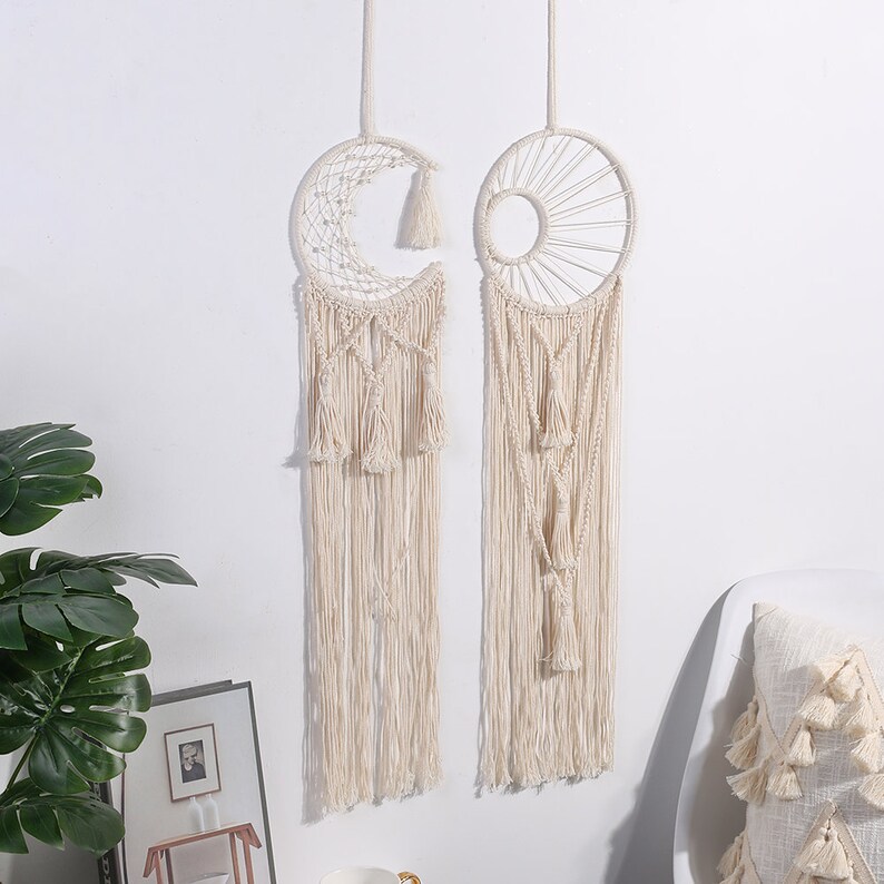 Sun Dream Catcher Moon Dream Catcher Macrame With Tassels Etsy
