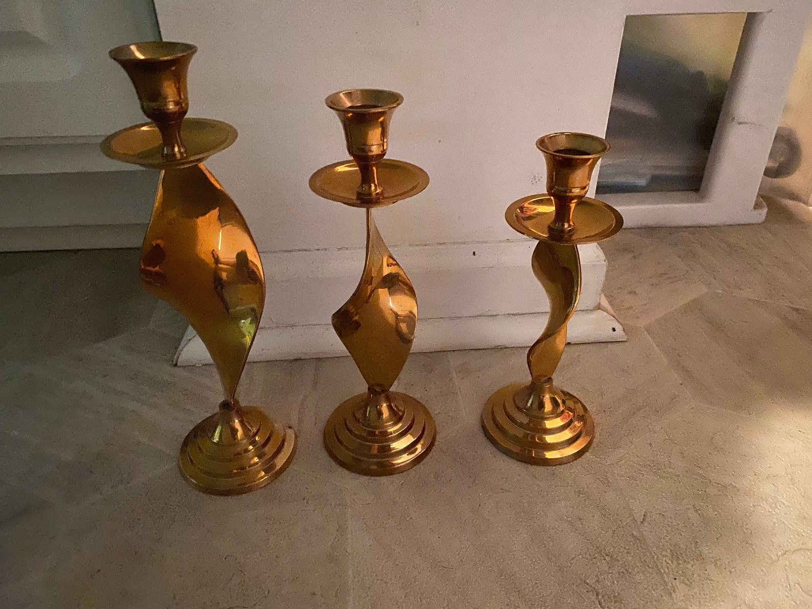 Set of 3 Brass Candle Sticks With Swirl Design. Made in India. Etsy