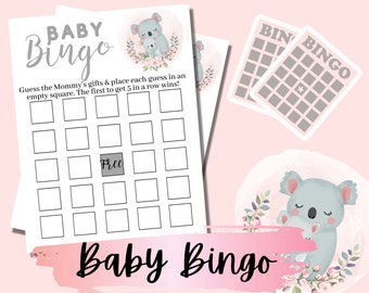 Baby Shower Bingo, Baby Girl Bingo Baby Shower Games, Koala Baby Shower Games, Cute Baby Girl Shower Instant Download, Pink Baby Shower