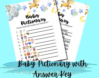 Boy Elephant Baby Shower Emoji Game, Pictionary Shower Game Printable,  baby shower emoji Pictionary boy cards, Emoji Games For Boys, fun