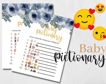 Gioco Emoji Baby Shower, Attività stampabile del gioco Boy Baby Shower, boho baby shower emoji pictionary boy card, Giochi Emoji per ragazzi