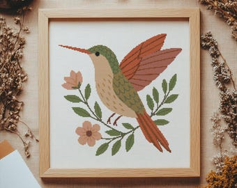Schema punto croce colibrì, kit punto croce, schema PDF, download digitale
