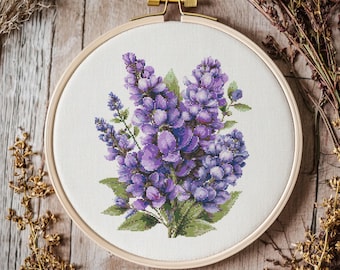 Schema punto croce fiore di lavanda, punto croce fiore, schema punto croce, kit punto croce, schema PDF