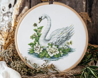 Patrón de punto de cruz de cisne, punto de cruz de cisne, patrón de punto de cruz, kit de punto de cruz, patrón PDF