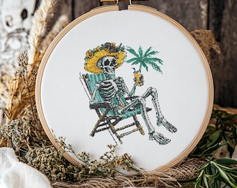 Enjoying Skeleton Cross Stitch Pattern, Cross Stitch, Cross Stitch Pattern, cross stitch kit, PDF Pattern
