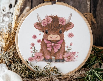 Highland cow Cross stitch Pattern, Highland cow Cross Stitch, Cross Stitch Pattern, cross stitch kit, PDF Pattern