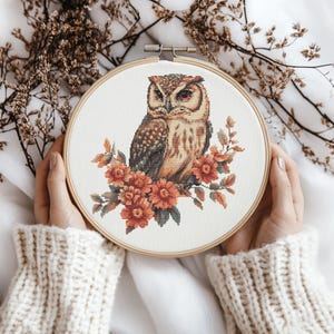 Floral owl cross stitch Pattern, Owl Stitch kit, Cross Stitch Pattern, cross stitch kit, PDF Pattern, digital download