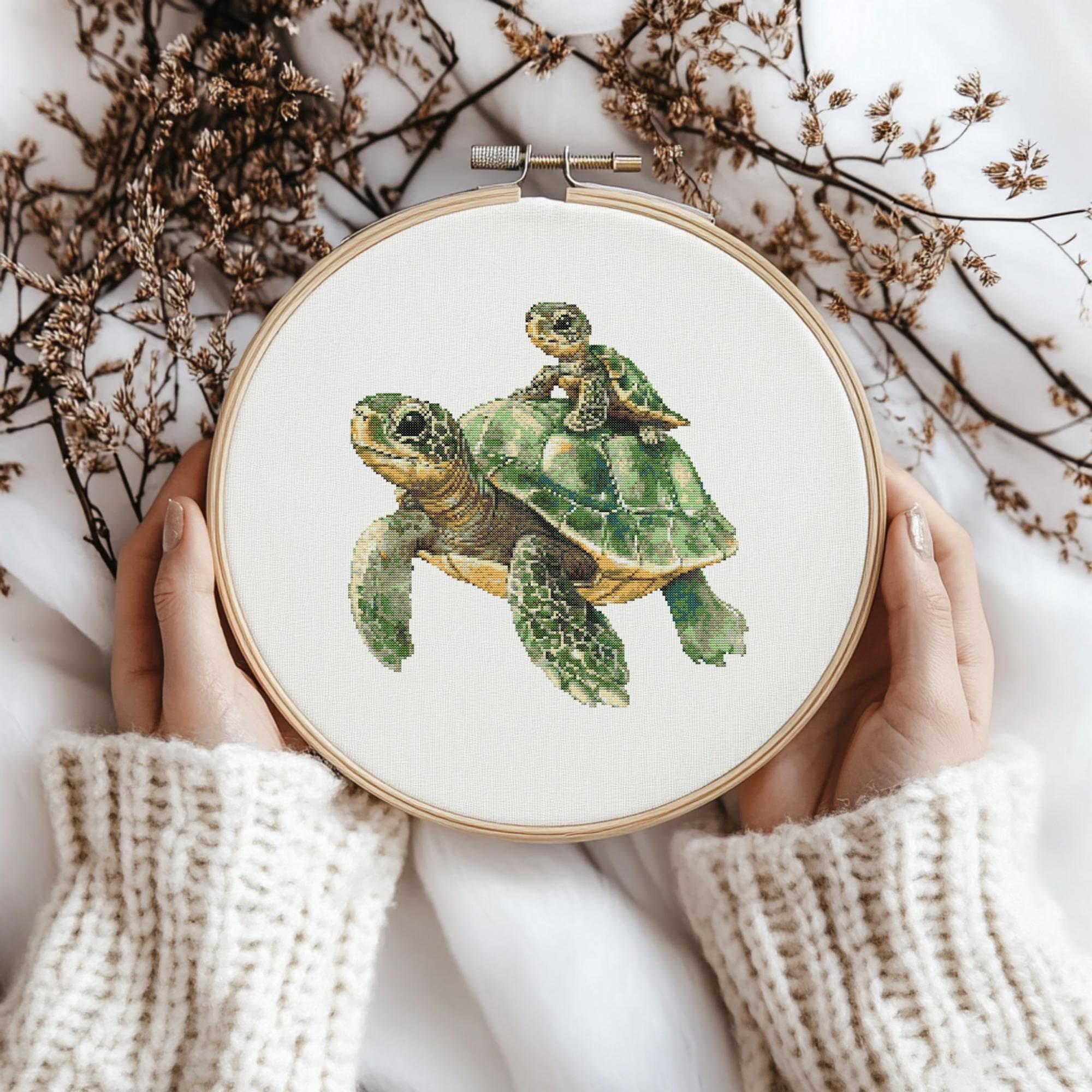 Vibhgtf Ensemble de Punch Needle avec motif de tortue – Kit de loisirs créatifs avec instructions de travaux manuels et fil pour l'artisanat