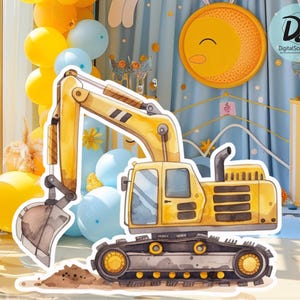 EXCAVADORA GRANDE DE DECORACIÓN: Excavadora decorativa recortable, decoración de cumpleaños de excavadora para baby shower, fiesta de cumpleaños, descarga digital de decoración recortable