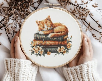 Sleeping kitten cross stitch Pattern, cat Stitch kit, Cross Stitch Pattern, cross stitch kit, PDF Pattern, digital download