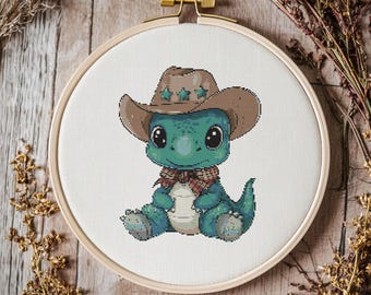 Patrón de punto de cruz de dinosaurio bebé, punto de cruz de dinosaurio, patrón de punto de cruz, kit de punto de cruz, patrón en PDF