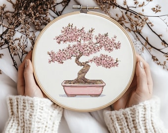Bonsai cherry blossoms Cross stitch Pattern, Bonsai Cross Stitch, Cross Stitch Pattern, cross stitch kit, PDF Pattern
