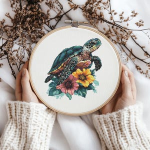 Turtle with flower Cross stitch Pattern, Turtle Cross Stitch, Cross Stitch Pattern, cross stitch kit, PDF Pattern