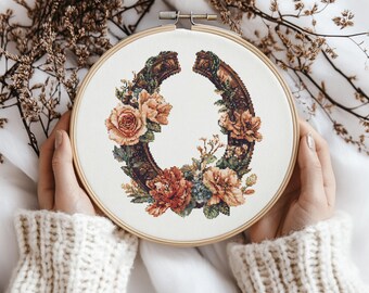 Horseshoe With flower Cross stitch Pattern, Horseshoe Cross Stitch, Cross Stitch Pattern, cross stitch kit, PDF Pattern