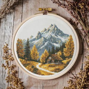 Autumn Mountain Cabin Cross Stitch Pattern (PDF Pattern)