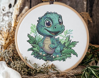 Patrón de punto de cruz de dinosaurio lindo, punto de cruz de dinosaurio lindo, patrón de punto de cruz, kit de punto de cruz, patrón PDF