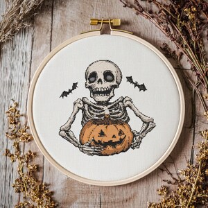 Halloween Skeleton Pumpkin Cross Stitch Pattern (PDF Pattern)