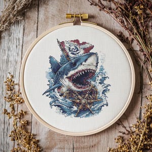 Pirate Shark Cross stitch Pattern, Pirate Shark Cross Stitch, Cross Stitch Pattern, cross stitch kit, PDF Pattern