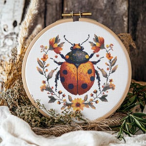Ladybug Floral Cross Stitch Pattern: Detailed PDF (Digital Download)
