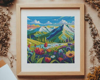 Mountains cross stitch Pattern, Mountain landscape Stitch kit, Cross Stitch Pattern, cross stitch kit, PDF Pattern, digital download