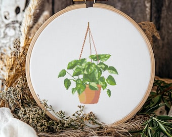 Hanging Plant Cross Stitch Pattern, Houseplant Cross Stitch, Cross Stitch Pattern, cross stitch kit, PDF Pattern