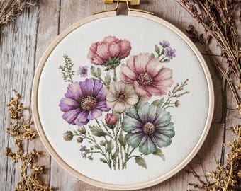 Patrón de punto de cruz de flores silvestres, punto de cruz de flores silvestres, patrón de punto de cruz, kit de punto de cruz, patrón PDF