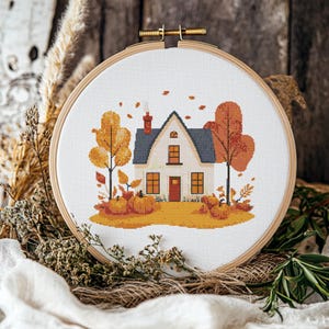 Autumn House Cross Stitch Pattern: Fall Home Decor (PDF Pattern)