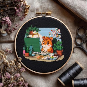 Hamster Working Cross stitch Pattern, Hamster Cross Stitch, Cross Stitch Pattern, cross stitch kit, PDF Pattern