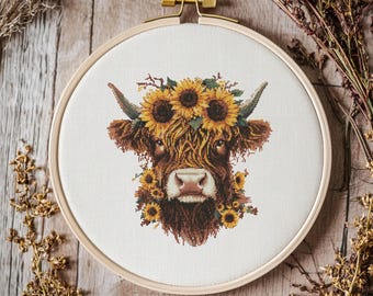 Highlandcow Cross stitch Pattern, Highland cow Cross Stitch, Cross Stitch Pattern, cross stitch kit, PDF Pattern