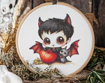 Patrón de punto de cruz de vampiro kawaii, punto de cruz de vampiro kawaii, patrón de punto de cruz, kit de punto de cruz, patrón en PDF