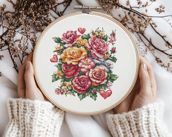 Beautiful flower stitch Pattern, flower Stitch kit, Cross Stitch Pattern, cross stitch kit, PDF Pattern, digital download