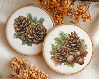 Set Of Two Pine Cones Cross stitch Pattern, Stitch kit, Cross Stitch Pattern, cross stitch kit, PDF Pattern, digital download