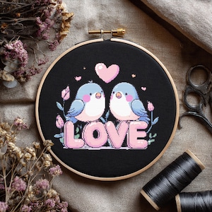 Love Birds Cross stitch Pattern, Bird Cross Stitch, Cross Stitch Pattern, cross stitch kit, PDF Pattern