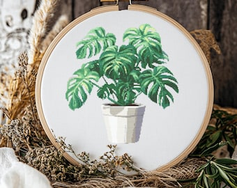 Monstera plant Cross stitch Pattern, plants Cross Stitch, Cross Stitch Pattern, cross stitch kit, PDF Pattern