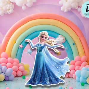 Recorte de decoración grande de princesa, cumpleaños de Elsa, accesorio para fiesta de princesas, decoración de princesas, descarga instantánea imprimible