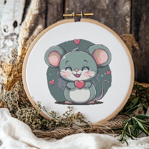 Kawaii Mouse Cross stitch Pattern, Kawaii Mouse Cross Stitch, Cross Stitch Pattern, cross stitch kit, PDF Pattern