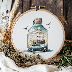 Ship in a Bottle Cross Stitch Pattern: Nautical Theme (PDF Pattern)