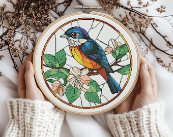 Bird Stained Glass Cross Stitch Pattern, Bird Cross Stitch, Cross Stitch Pattern, cross stitch kit, PDF Pattern