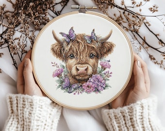 Highland cow Cross stitch Pattern, Highland cow Cross Stitch, Cross Stitch Pattern, cross stitch kit, PDF Pattern
