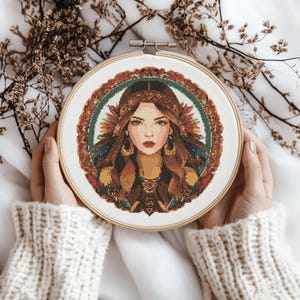 Boho Girl Portrait Cross Stitch Pattern (PDF Pattern)