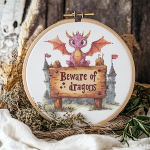 Dragon Cross stitch Pattern, Beware of Dragon Cross Stitch, Cross Stitch Pattern, cross stitch kit, PDF Pattern