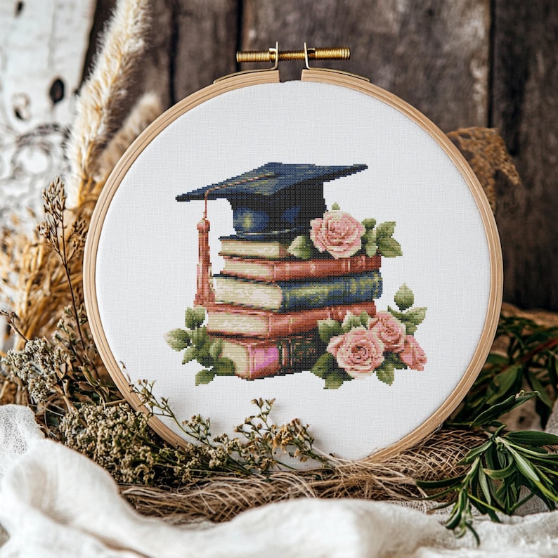 Grad Cap Cross Graduation Cap With Book Cross Stitch Pattern, Graduation Cap Cross ...