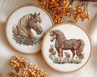 Set Of Two Horse Cross stitch Pattern, Stitch kit, Cross Stitch Pattern, cross stitch kit, PDF Pattern, digital download
