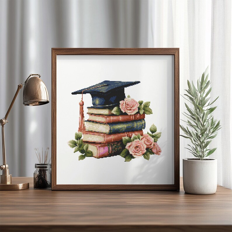 Grad Cap Cross Graduation Cap With Book Cross Stitch Pattern, Graduation Cap Cross ...