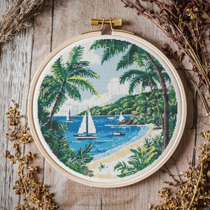 Tropical beach Cross stitch Pattern, Tropical beach Cross Stitch, Cross Stitch Pattern, cross stitch kit, PDF Pattern