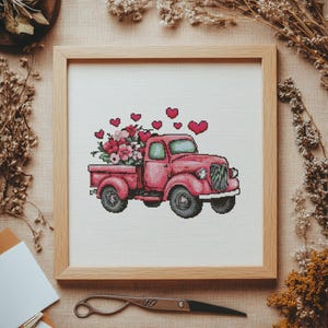 Truck with flower Cross stitch Pattern, Truck with flower Cross Stitch, Cross Stitch Pattern, cross stitch kit, PDF Pattern