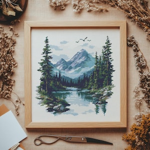 Mountains cross stitch Pattern, Mountain landscape Stitch kit, Cross Stitch Pattern, cross stitch kit, PDF Pattern, digital download