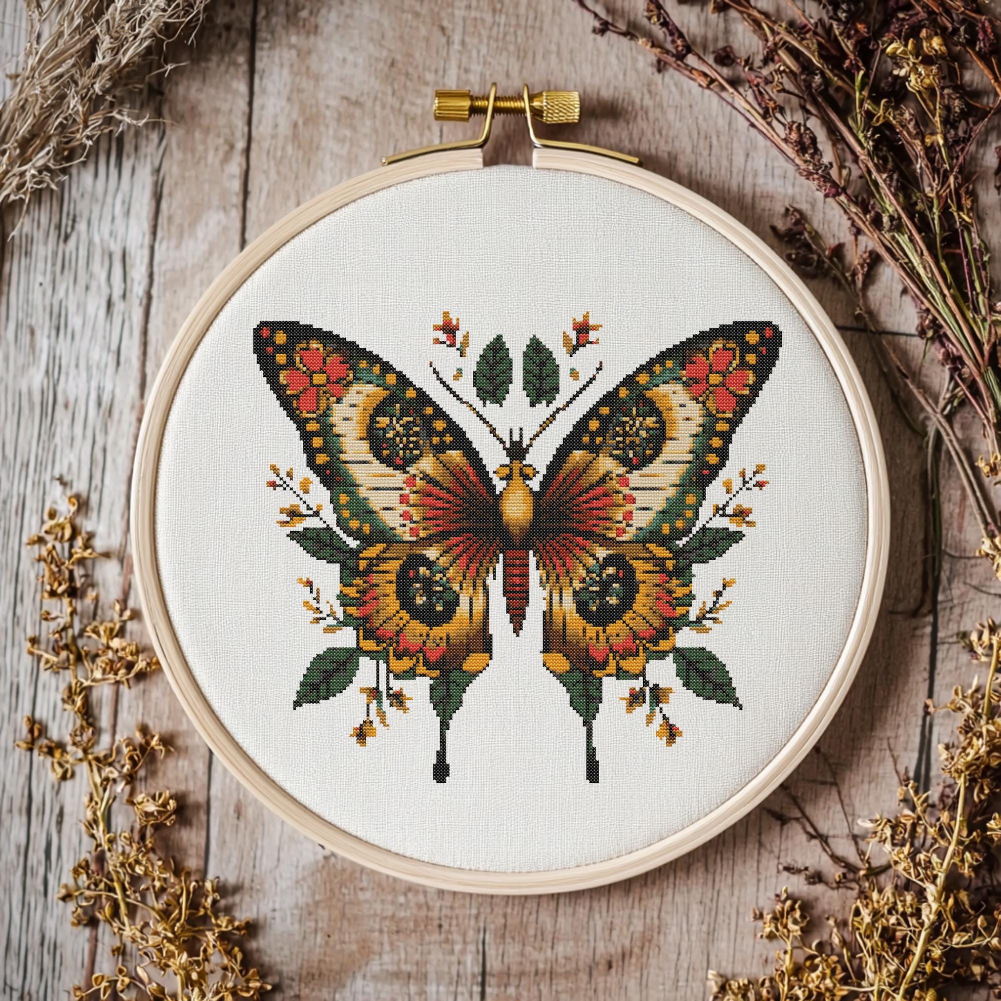 Butterfly Cross Stitch Pattern: Floral Insect Design (PDF Pattern)