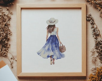 Walking Girl Cross Stitch Pattern, Woman Cross Stitch, Cross Stitch Pattern, cross stitch kit, PDF Pattern